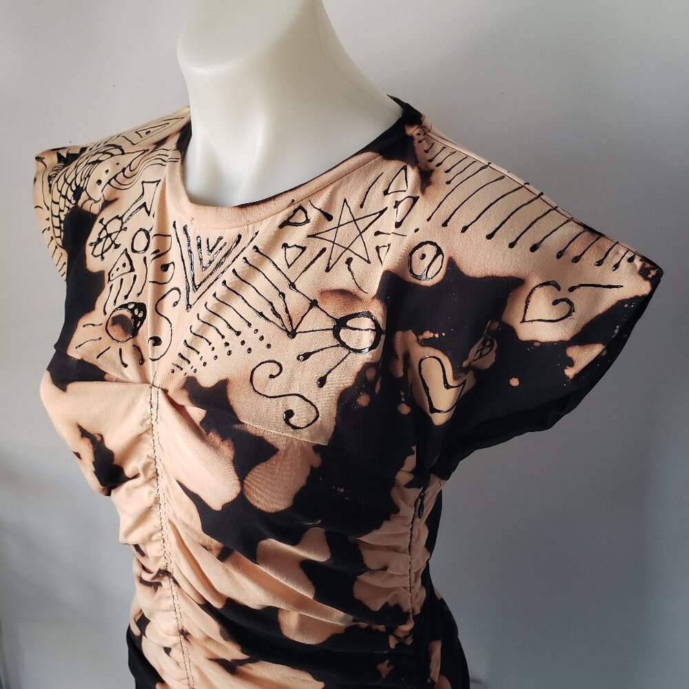 Hand painted black tie dye MNG top custom DIY ooak